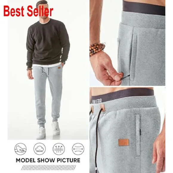 Men's Fleece Sweatpants Tapered Joggers Athletic Workout Track Pants Slim Fit